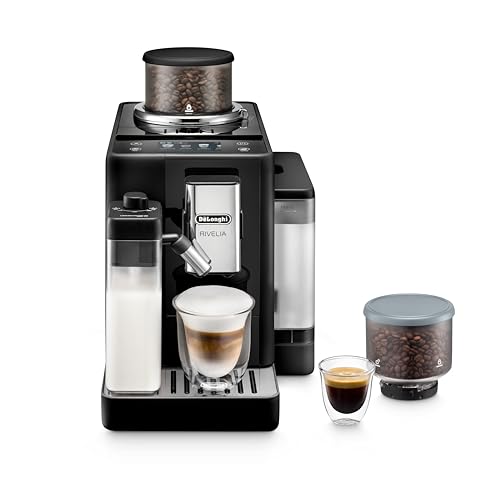 De'Longhi Rivelia Automatic Espresso Machine with Grinder & Milk Frother – All-in-One Coffee Maker, Hot & Iced Latte, Cappuccino, Bean Switch System, Burr Grinder, Compact Italian Design, Black - My Kitchen Products