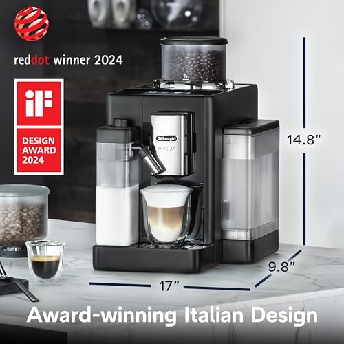 De'Longhi Rivelia Automatic Espresso Machine with Grinder & Milk Frother – All-in-One Coffee Maker, Hot & Iced Latte, Cappuccino, Bean Switch System, Burr Grinder, Compact Italian Design, Black - My Kitchen Products