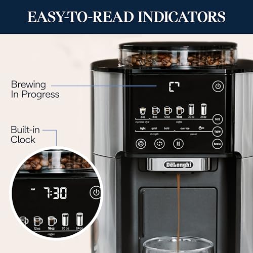 De'Longhi True Brew Drip Coffee Maker, Built in Grinder, Single Serve, 8 oz to 24 oz, Hot or Iced Coffee, Stainless, CAM51025MB - My Kitchen Products