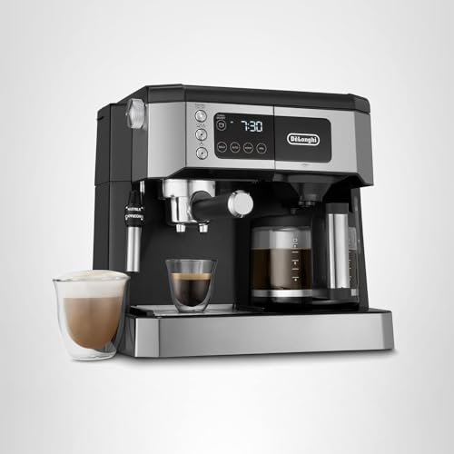 De'Longhi UPGRADED All-in-One Combination Coffee Maker & Espresso Machine + Advanced Adjustable Milk Frother for Cappuccino & Latte + Glass Coffee Pot 10-Cup, COM532M black - My Kitchen Products