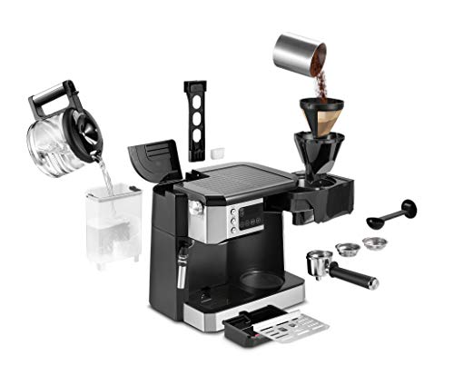 De'Longhi UPGRADED All-in-One Combination Coffee Maker & Espresso Machine + Advanced Adjustable Milk Frother for Cappuccino & Latte + Glass Coffee Pot 10-Cup, COM532M black - My Kitchen Products