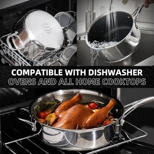 Deluxe 13 Piece Hybrid Ceramic Nonstick Stainless Steel Cookware Set-5 Piece Frying Pan Set, 6 PC Pot Set, 3.7QT Deep Sauté Pan&Lid, Induction Ready, Stay Cool, PFOA Free Compatible with All Cooktops - My Kitchen Products