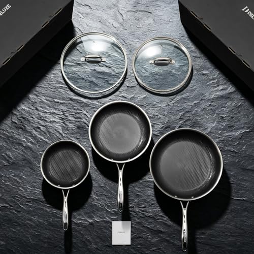 Deluxe 13 Piece Hybrid Ceramic Nonstick Stainless Steel Cookware Set-5 Piece Frying Pan Set, 6 PC Pot Set, 3.7QT Deep Sauté Pan&Lid, Induction Ready, Stay Cool, PFOA Free Compatible with All Cooktops - My Kitchen Products