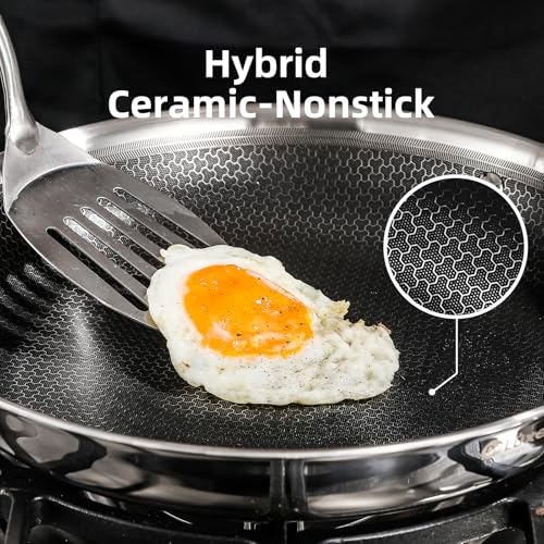Deluxe 13 Piece Hybrid Ceramic Nonstick Stainless Steel Cookware Set-5 Piece Frying Pan Set, 6 PC Pot Set, 3.7QT Deep Sauté Pan&Lid, Induction Ready, Stay Cool, PFOA Free Compatible with All Cooktops - My Kitchen Products