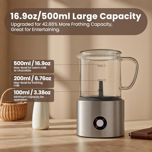 Detachable Milk Frother, 4 in 1 Milk Frother and Steamer, Dishwasher Safe, Glass Frother 16.9oz Warm and Cold Foam Maker, Electric Milk Frother for Coffee, Latte, Hot Chocolate (Silver) - My Kitchen Products