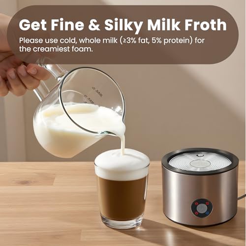 Detachable Milk Frother, 4 in 1 Milk Frother and Steamer, Dishwasher Safe, Glass Frother 16.9oz Warm and Cold Foam Maker, Electric Milk Frother for Coffee, Latte, Hot Chocolate (Silver) - My Kitchen Products