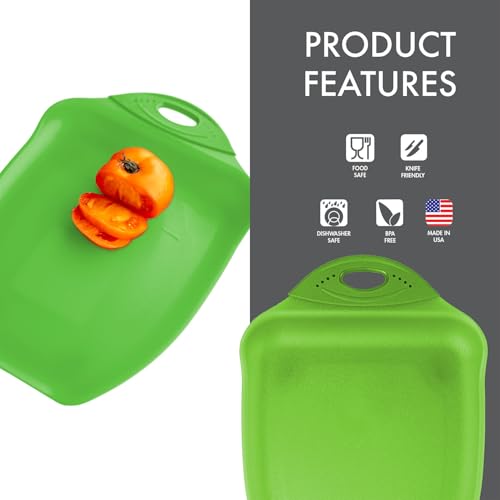 Dexas Chop & Scoop Cutting Board, 9.5 x 13 Inch, Solid Green, BPA-Free Dishwasher Safe Kitchen Prep Board with Handle - My Kitchen Products