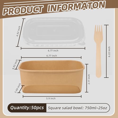 DeziWood 50 Pack 25 oz Paper Food Containers with Lids, Meal Prep Containers Disposable Large Paper Bowls, Microwavable and Freezer Storage Use Cardboard Food Containers - My Kitchen Products