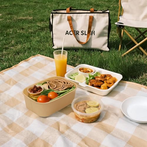 DeziWood 50 Pack 25 oz Paper Food Containers with Lids, Meal Prep Containers Disposable Large Paper Bowls, Microwavable and Freezer Storage Use Cardboard Food Containers - My Kitchen Products