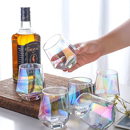 DIEWEISIMI Wine Glasses Set of 2, Diamond Stemless Wine Glasses - Iridescent Glassware - My Kitchen Products