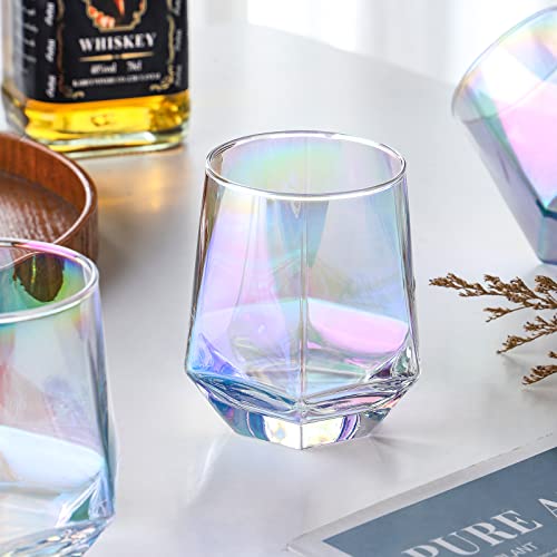 DIEWEISIMI Wine Glasses Set of 2, Diamond Stemless Wine Glasses - Iridescent Glassware - My Kitchen Products