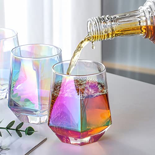 DIEWEISIMI Wine Glasses Set of 2, Diamond Stemless Wine Glasses - Iridescent Glassware - My Kitchen Products