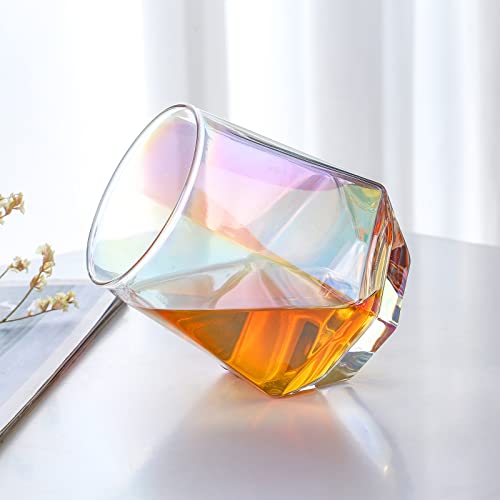 DIEWEISIMI Wine Glasses Set of 2, Diamond Stemless Wine Glasses - Iridescent Glassware - My Kitchen Products