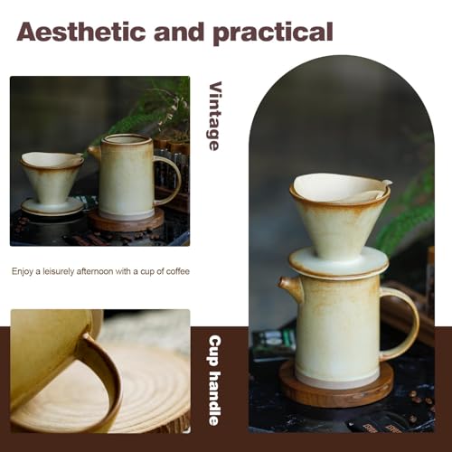 DIF DECO Pour Over Coffee Maker Set Vintage Ceramic Pour Over Coffee Dripper Set with 20 Count Paper Coffee Filters,for Home Café Restaurant Camping,15.8 Ounces(Yellow) - My Kitchen Products