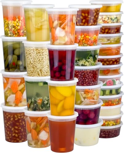 Dipoo 60 Sets (120-Piece) Deli Containers with Lids, 32/16/8 oz X 20 Set Each, Leak-Proof & BPA Free Airtight Takeout Plastic Food Storage Containers for Soup, Freezer/Microwave/Dishwasher Safe - My Kitchen Products