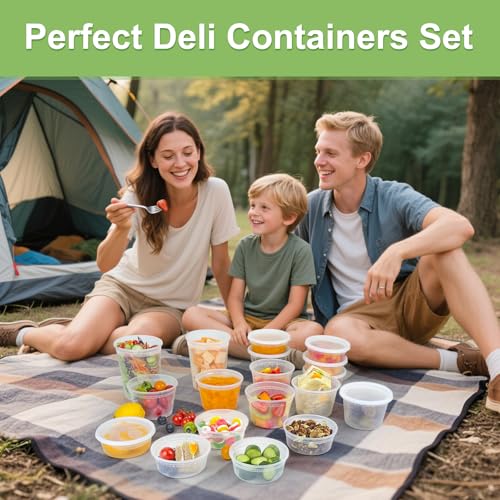 Dipoo 60 Sets (120-Piece) Deli Containers with Lids, 32/16/8 oz X 20 Set Each, Leak-Proof & BPA Free Airtight Takeout Plastic Food Storage Containers for Soup, Freezer/Microwave/Dishwasher Safe - My Kitchen Products