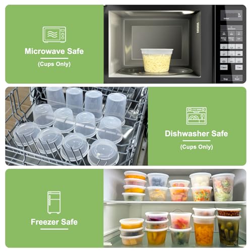 Dipoo 60 Sets (120-Piece) Deli Containers with Lids, 32/16/8 oz X 20 Set Each, Leak-Proof & BPA Free Airtight Takeout Plastic Food Storage Containers for Soup, Freezer/Microwave/Dishwasher Safe - My Kitchen Products