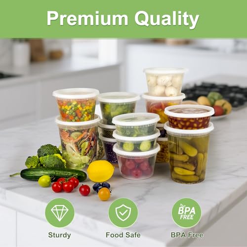 Dipoo 60 Sets (120-Piece) Deli Containers with Lids, 32/16/8 oz X 20 Set Each, Leak-Proof & BPA Free Airtight Takeout Plastic Food Storage Containers for Soup, Freezer/Microwave/Dishwasher Safe - My Kitchen Products