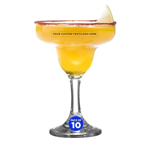 DISCOUNT PROMOS 10 Margarita Glasses Set, 9 oz. - Personalized Text, Logo - Classic, Smooth, Barware, Glassware - Clear