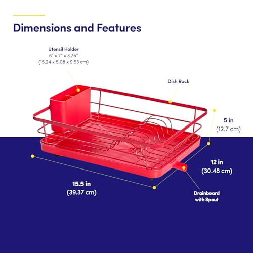 Dish Drying Rack 3 Piece Dish Drainer with Drainboard Set for Kitchen Counter ✅– Dish Rack with Removable Utensil Holder & Swivel Spout for Countertop ✅– DishRack for Plates, Cups & Organization, Red - My Kitchen Products