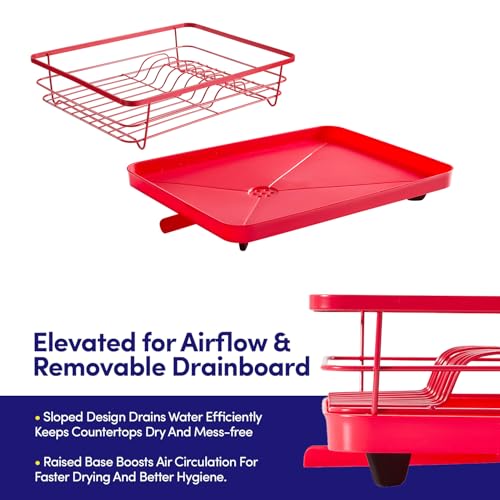 Dish Drying Rack 3 Piece Dish Drainer with Drainboard Set for Kitchen Counter ✅– Dish Rack with Removable Utensil Holder & Swivel Spout for Countertop ✅– DishRack for Plates, Cups & Organization, Red - My Kitchen Products
