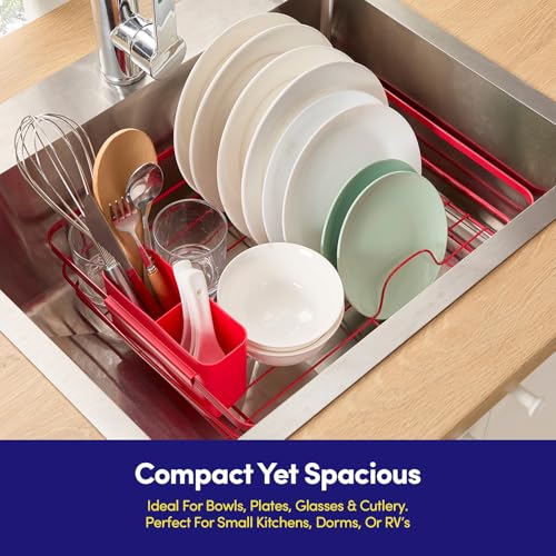 Dish Drying Rack 3 Piece Dish Drainer with Drainboard Set for Kitchen Counter ✅– Dish Rack with Removable Utensil Holder & Swivel Spout for Countertop ✅– DishRack for Plates, Cups & Organization, Red - My Kitchen Products