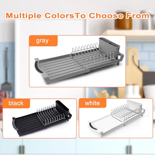 Dish Drying Rack Compact Expandable - A Space-Saving, Stainless Steel, Rust-Resistant Dish Drainer for Kitchen and Apartment Countertops/Sink Cabinets, Extendable from 11.42 to 19.9 inches (Gray) - My Kitchen Products