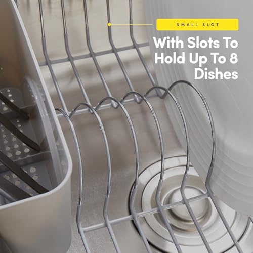 Dish Drying Rack & Cutlery Holder 2 Piece Set - Compact Sink-Fitting Dish Drainer with Rubberized Undercoating, Space-Saving Kitchen Organizer for Plates, Cups, Bowls & Utensils in Sink, Silver - My Kitchen Products