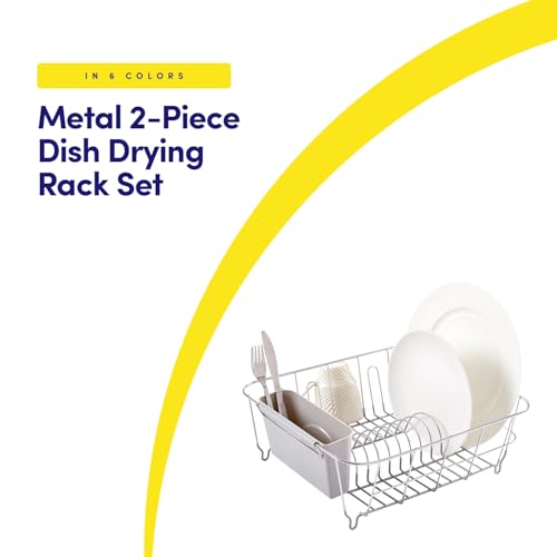 Dish Drying Rack & Cutlery Holder 2 Piece Set - Compact Sink-Fitting Dish Drainer with Rubberized Undercoating, Space-Saving Kitchen Organizer for Plates, Cups, Bowls & Utensils in Sink, Silver - My Kitchen Products