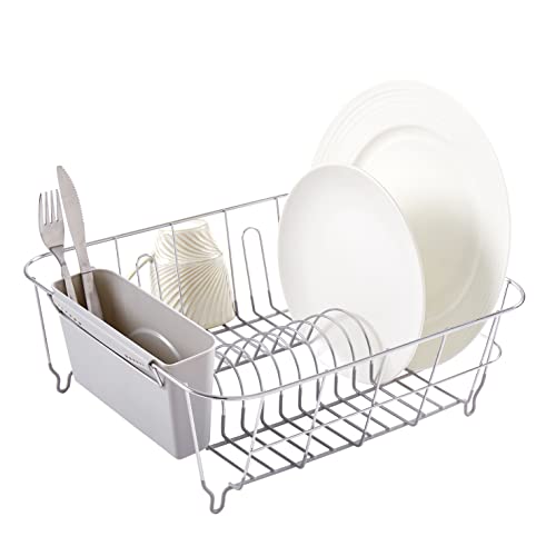 Dish Drying Rack & Cutlery Holder 2 Piece Set - Compact Sink-Fitting Dish Drainer with Rubberized Undercoating, Space-Saving Kitchen Organizer for Plates, Cups, Bowls & Utensils in Sink, Silver - My Kitchen Products