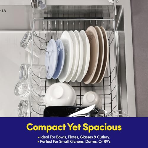 Dish Drying Rack Over The Sink Expandable to 24.5" Dish Drainer — Space-Saving Rectangular Kitchen Extending Drying Station with Utensil Holder, Fits Most Sinks for Easy Dish Organization, Black - My Kitchen Products