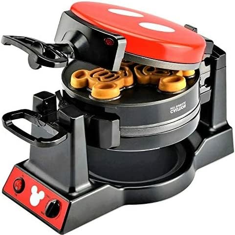 Disney Mickey Mouse MIC-62 Double Flip Waffle Maker by Select Brands - Nonstick Mini Waffle Iron with Rotating Design - Makes 6 Mickey Waffles - Variable Shade Control - My Kitchen Products