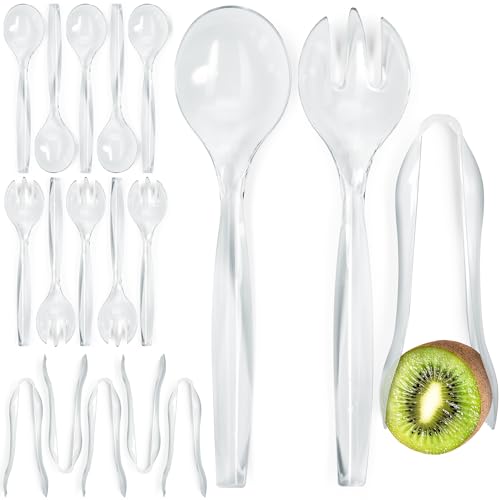 Disposable Plastic Serving Utensils - Set of 18 Clear Buffet Serving Utensils, 6 Each 6" Tongs, 10” Spoons, 10” Forks