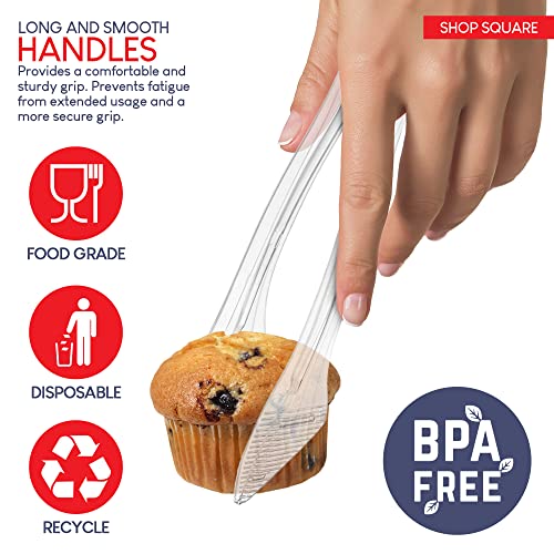 Disposable Plastic Serving Utensils - Set of 18 Clear Buffet Serving Utensils, 6 Each 6" Tongs, 10” Spoons, 10” Forks - My Kitchen Products