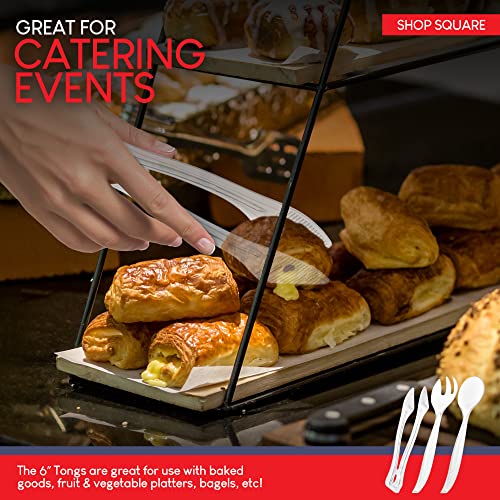 Disposable Plastic Serving Utensils - Set of 18 Clear Buffet Serving Utensils, 6 Each 6" Tongs, 10” Spoons, 10” Forks - My Kitchen Products