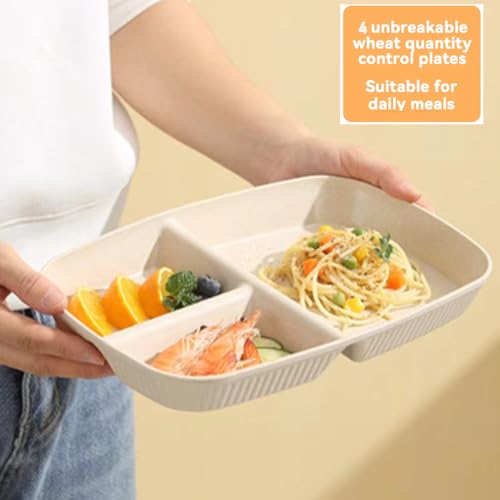 Divided Plates 10.5 Inch for Adults, Portion Control Bariatric Plate, Wheat Straw Plates with 3 Compartments, Unbreakable Reusable Portion Control Plates, BPA Free(4PCS) (INS Series-4PACK) - My Kitchen Products