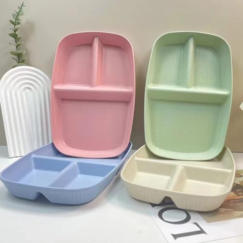 Divided Plates 10.5 Inch for Adults, Portion Control Bariatric Plate, Wheat Straw Plates with 3 Compartments, Unbreakable Reusable Portion Control Plates, BPA Free(4PCS) (INS Series-4PACK) - My Kitchen Products