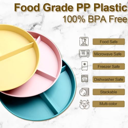 Divided Plates for Adults (8 Packs), Unbreakable Portion Control Plate Sectioned with Dividers, 9 Inch Plastic Food Separator Dinner Plates Lightweight Compartment BPA Free Reusable Microwave Safe - My Kitchen Products