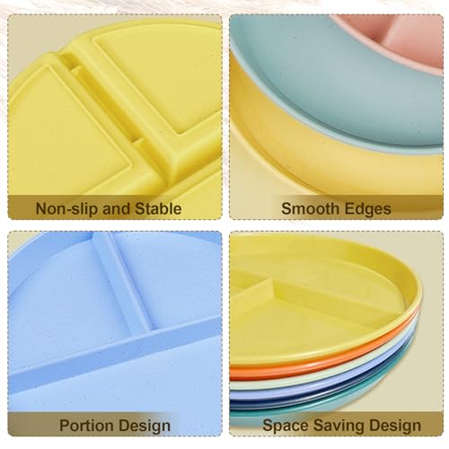 Divided Plates for Adults (8 Packs), Unbreakable Portion Control Plate Sectioned with Dividers, 9 Inch Plastic Food Separator Dinner Plates Lightweight Compartment BPA Free Reusable Microwave Safe - My Kitchen Products