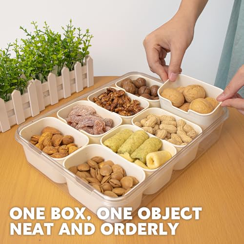 Divided Serving Tray with Lid and Handle,8 Compartments Snacks Box,Snack Fruit Tray,Veggie Tray,Portable Platter for Candy Fruits Nuts Snack Party Entertaining Picnic(2 PCS) - My Kitchen Products