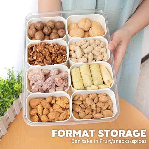 Divided Serving Tray with Lid and Handle,8 Compartments Snacks Box,Snack Fruit Tray,Veggie Tray,Portable Platter for Candy Fruits Nuts Snack Party Entertaining Picnic(2 PCS) - My Kitchen Products