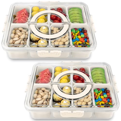 Divided Serving Tray with Lid and Handle,8 Compartments Snacks Box,Snack Fruit Tray,Veggie Tray,Portable Platter for Candy