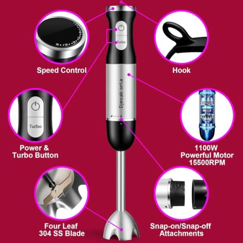 Djecak Orla 1100W 5-in-1 Immersion Blender Handheld, 30 Speed Stick Blender with Turbo, 15,500 RPM, Includes Whisk, Milk Frother, 500ml Chopper & 600ml Beaker Black - My Kitchen Products