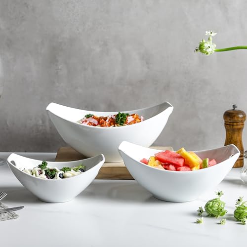 DLIM HOME Ceramic Serving Bowls with Handles, Large Salad Bowl Set for Entertaining, Mixing, Serving Dishes for Parties, Kitchen, Housewarming & Everyday Use, Set of 3, 15/28/49 oz - My Kitchen Products