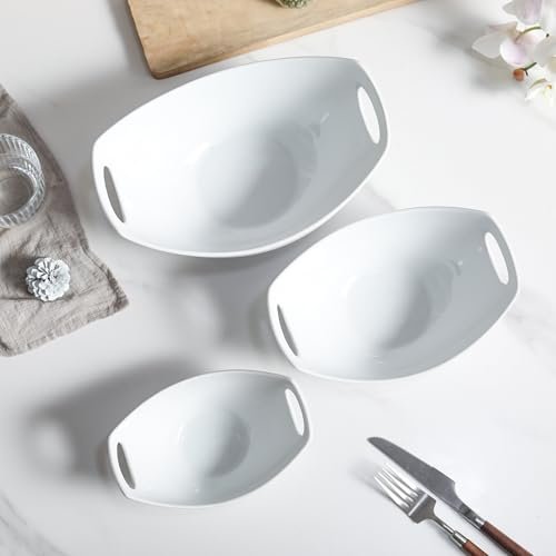 DLIM HOME Ceramic Serving Bowls with Handles, Large Salad Bowl Set for Entertaining, Mixing, Serving Dishes for Parties, Kitchen, Housewarming & Everyday Use, Set of 3, 15/28/49 oz - My Kitchen Products