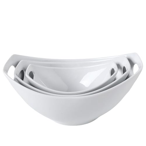 DLIM HOME Ceramic Serving Bowls with Handles, Large Salad Bowl Set for Entertaining, Mixing, Serving Dishes for Parties