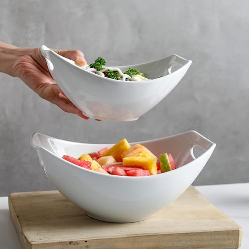 DLIM HOME Ceramic Serving Bowls with Handles, Large Salad Bowl Set for Entertaining, Mixing, Serving Dishes for Parties, Kitchen, Housewarming & Everyday Use, Set of 3, 15/28/49 oz - My Kitchen Products