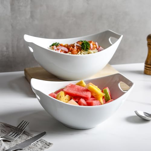 DLIM HOME Ceramic Serving Bowls with Handles, Large Salad Bowl Set for Entertaining, Mixing, Serving Dishes for Parties, Kitchen, Housewarming & Everyday Use, Set of 3, 15/28/49 oz - My Kitchen Products