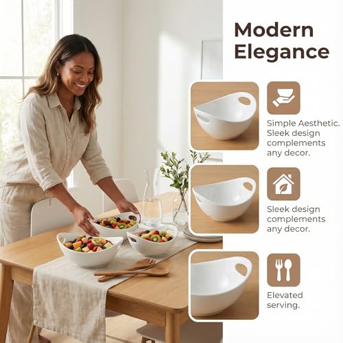 DLIM HOME Ceramic Serving Bowls with Handles, Large Salad Bowl Set for Entertaining, Mixing, Serving Dishes for Parties, Kitchen, Housewarming & Everyday Use, Set of 3, 15/28/49 oz - My Kitchen Products