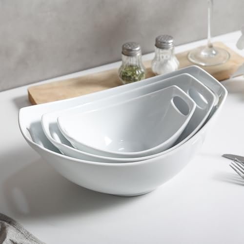 DLIM HOME Ceramic Serving Bowls with Handles, Large Salad Bowl Set for Entertaining, Mixing, Serving Dishes for Parties, Kitchen, Housewarming & Everyday Use, Set of 3, 15/28/49 oz - My Kitchen Products